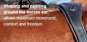 Shaping and padding around the horses ear, allows maximum movement, comfort and freedom.