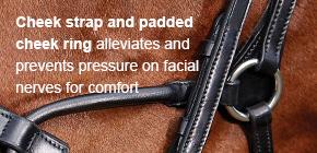 Cheek strap and padded cheek ring alleviates and prevents pressure on facial nerves for comfort.
